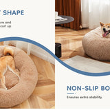 JHK Calming Dog Bed for Medium to Large Dogs Washable Large Pet Bed Anti-Slip Round Fluffy Plush Faux Fur Dog Bed
